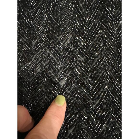 Black Beaded Evening hand bag Fringe Satin Handles Formal Party Night out - Picture 5 of 8